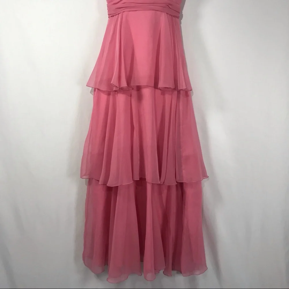 Sold—Vintage Pink Chiffon Empire Waist Maxi Dress with Matching Chiffon Cape - Picture 11 of 17